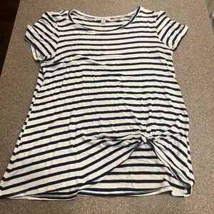 Green Envelope Navy and White Striped Short Sleeve Top